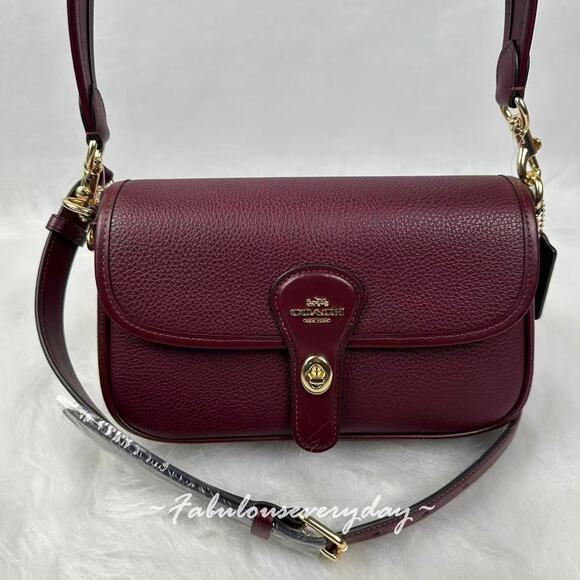 Coach Handbags - COACH Hadley Shoulder Bag Crossbody In Leather Gold/Dark Wine CY683 NWT